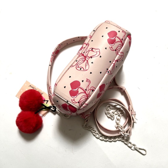 NWT Original BETSEY JOHNSON Cherries Shoulder / Crossbody Bag Pink Furry Charm - Picture 6 of 8